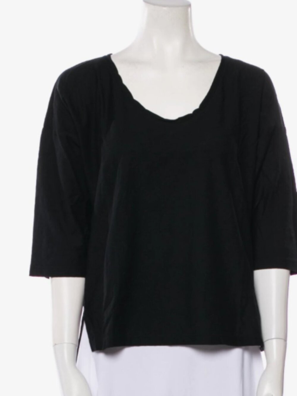 James Perse Black Cotton Scoop Neck 3/4 Sleeve Relaxed T-Shirt Top XS